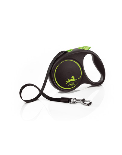 FLEXI Laisse automatique Black Design S sangle 5 m couleur verte