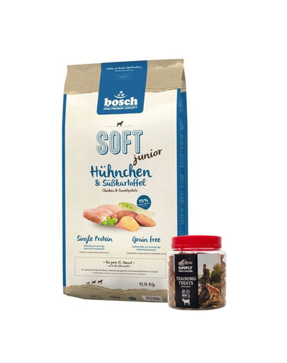 BOSCH Soft junior kurczak & bataty 12,5 kg + przysmaki treningowe z wołowiną 300 g