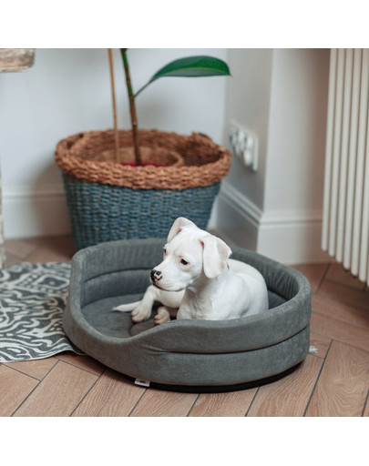 FERA Lit pour chien ovale gris 75x62x22 cm
