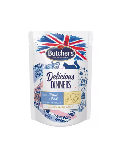 BUTCHER'S Classic Delicious Dinners avec truite et morue en sauce 24 x 100 g