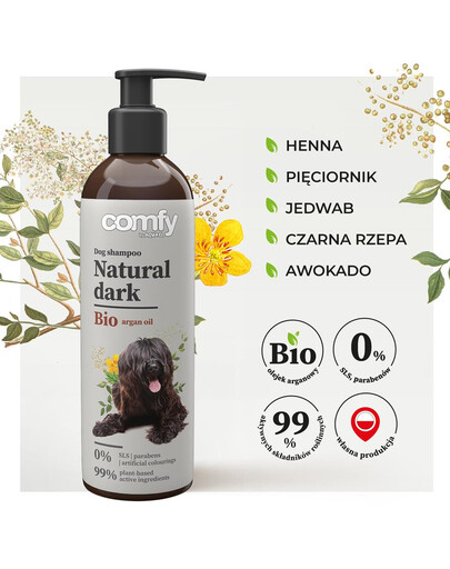 COMFY Natural Dark 250 ml shampooing pour rehausser la couleur foncée du pelage
