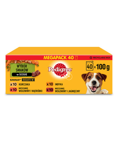 PEDIGREE Adult sachet 40x100g Mélange de saveurs en sauce poulet, bœuf, dinde, agneau avec légumes