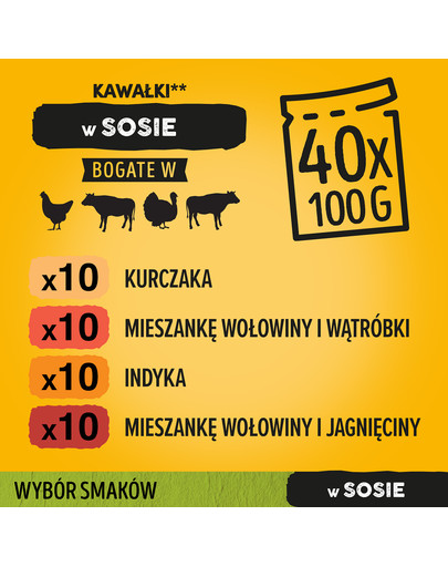 PEDIGREE Adult sachet 40x100g Mélange de saveurs en sauce poulet, bœuf, dinde, agneau avec légumes
