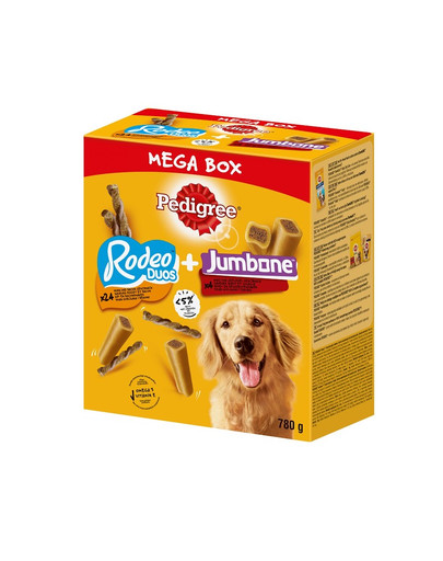 PEDIGREE Mega Box Rodeo et Jumbone au goût de poulet et de bœuf et de volaille 780 g