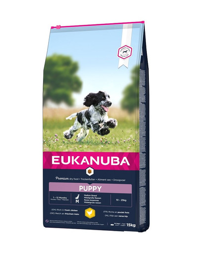 EUKANUBA Puppy Medium Breeds Chicken - pour chiots de race moyenne à base de poulet frais - 15 kg
