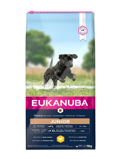 EUKANUBA Developing Junior Large Breed Chicken - croquettes pour chiens junior de grandes races Riches en poulet frais - 15kg