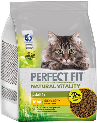 PERFECT FIT Natural Vitality Croquettes complètes pour chats adultes au poulet et à la dinde 2,4 kg