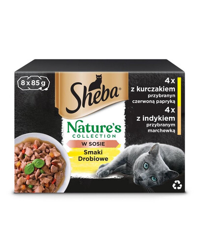 SHEBA Nature's Collection Drobiowe Smaki w sosie tacka 8x85g kurczak z papryka i indyk z marchewką