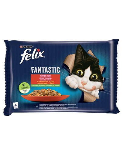 FELIX FANTASTIC Sapori di campagna in gelatina (pollo con pomodori, manzo con carote) 4x85g cibo umido per gatti