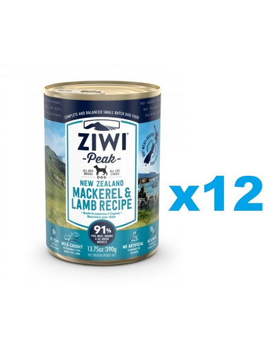 ZIWIPEAK Dog Pâtée pour chien au maquereau et à l'agneau 12 x 390g