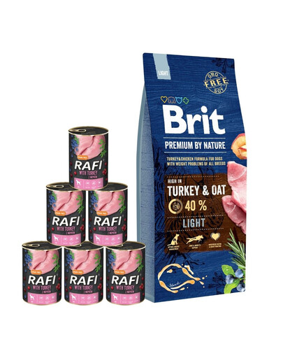 BRIT Premium By Nature Light 15 kg + mokra karma z indykiem 6x400 g
