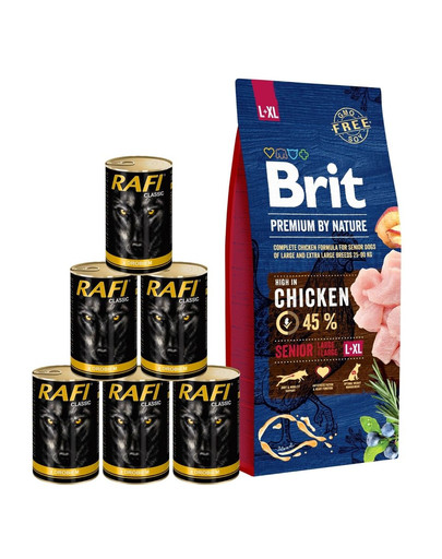 BRIT Premium By Nature Chicken Senior Large Extra Large L+XL 15kg + umido con pollo 6x1240g