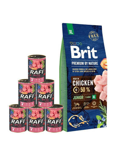 BRIT Premium By Nature Junior Extra Large XL 15 kg + mokra karma z cielęciną 6x400 g