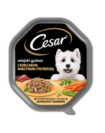CESAR Nourriture complète humide pour chiens adultes en sauce avec du poulet, des légumes et du persil 150 g
