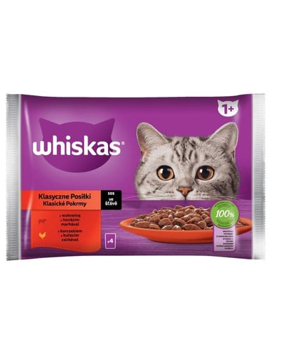 WHISKAS Pasti classici Pollo e manzo in salsa 4x85g