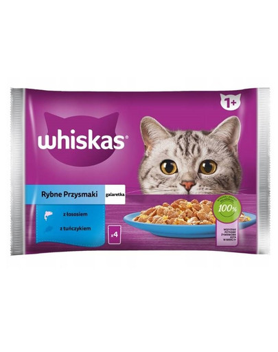 WHISKAS Delizie di pesce con salmone e tonno in gelatina 4x85g