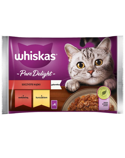 WHISKAS Adult 4 x 85 g Juicy Bites cibo umido per gatti in pezzi con manzo e pollo