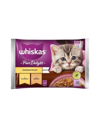 WHISKAS Pure Delight Junior Frittelle di pollame con pollo e tacchino 4x85g