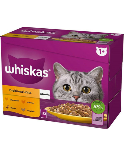 WHISKAS Pollo, anatra, pollame, tacchino in gelatina 12x85g