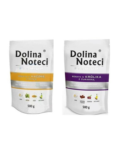 DOLINA NOTECI Premium ZESTAW PRÓBNY Bogata w kaczkę + królika 500 g x 10 szt.