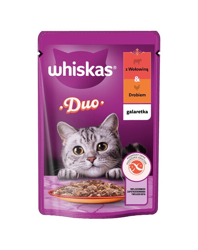 WHISKAS Adult saszetka 85 g mokra karma dla dorosłych kotów w galaretce z wołowiną i drobiem