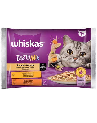 WHISKAS Tasty Mix Kremowe Wariacje z kurczakiem, jagnięciną i indykiem w sosie 4x85g