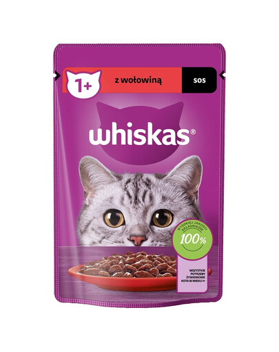 WHISKAS Adult saszetka 85g mokra karma dla dorosłych kotów w sosie z wołowiną
