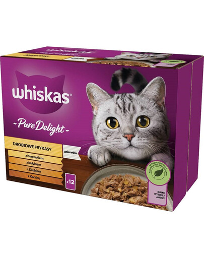 WHISKAS Pure Delight Drobiowe frykasy z kurczakiem, indykiem, drobiem, kaczką w galaretce 12x85g