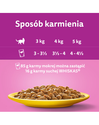 WHISKAS Adult saszetka 85 g Drobiowa Uczta mokra karma dla dorosłych kotów w sosie z: kurczakiem, indykiem
