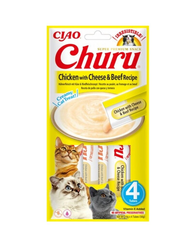 INABA Churu Chicken with cheese & beef 4x14g z kurczakiem, serem i wołowiną dla kota