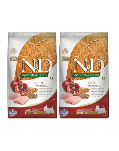 FARMINA N&D Ancestral Grain dog light chicken, spelt, oats and orange 2 x 2.5kg