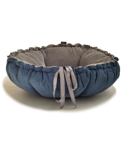 LAUREN DESIGN Legowisko PREMIUM DAISY granatowy pikowany + szary