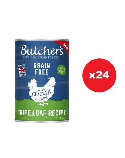 BUTCHER'S Original Tripe, karma dla psa, z kurczakiem i żwaczem, pasztet 24 x 400g