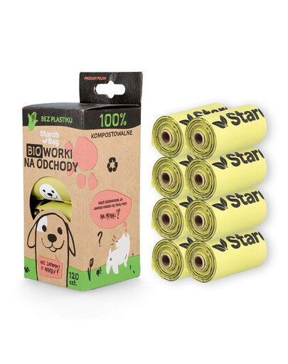 STARCH BAG Sacchetti BIO compostabili per feci 8 rotoli x 15 pezzi, colore verde