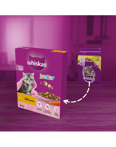 WHISKAS Junior 6x300 g alimento secco completo con delizioso pollo per gattini