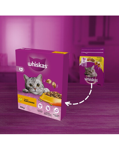 WHISKAS Adult 6x300 g alimento secco completo con delizioso pollo per gatti adulti