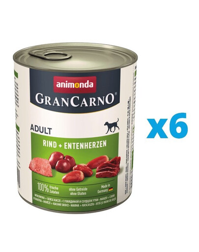 ANIMONDA GranCarno zestaw z wołowiną i kaczymi sercami 6 x 800 g