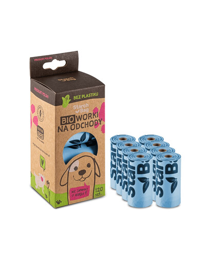 STARCH BAG Sacchetti BIO compostabili per feci 8 rotoli x 15 pezzi, blu