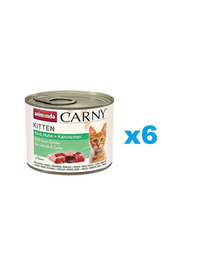 ANIMONDA Carny Kitten Beef&Chicken&Rabbit 6x200 g wołowina, kurczak i królik dla kociąt