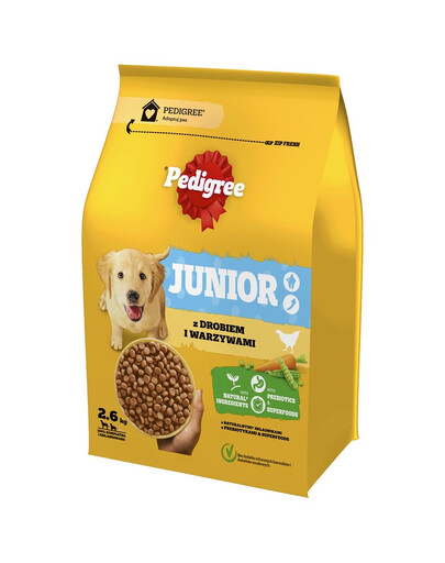 PEDIGREE Junior 2,6 kg z drobiem i warzywami dla dorastających psów dużych i średnich ras