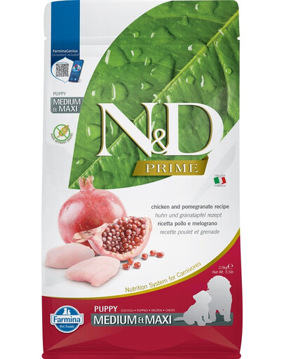 FARMINA N&D PRIME PUPPY MEDIUM & MAXI cibo per cuccioli con pollo e melograno 2,5 kg