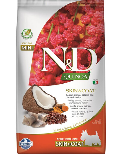 FARMINA N&D Quinoa Adult Mini Skin&Coat Herring, Coconut 2.5 kg
