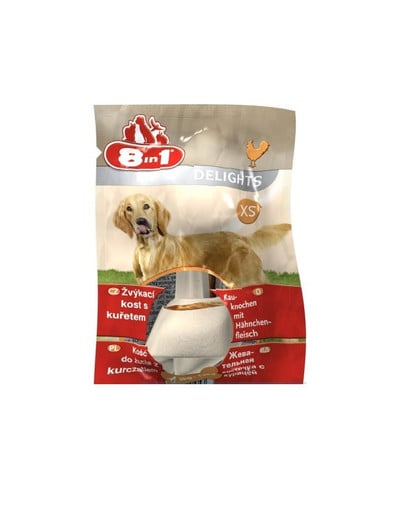 8IN1 Delights Bone XS Os à mâcher avec viande de poulet roulée 1 pièce