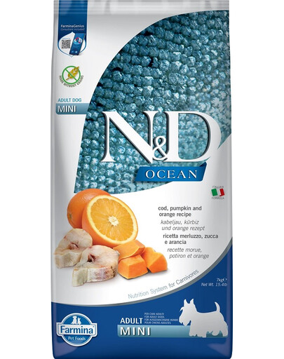 FARMINA N&D Ocean Adult Mini Codfish, Pumpkin, Orange 7 kg