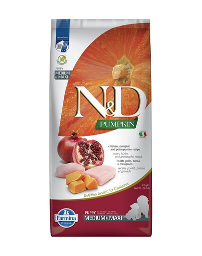 FARMINA N&D Pumpkin Dog Puppy Medium & Maxi chicken, pumpkin & pomegranate 12 kg