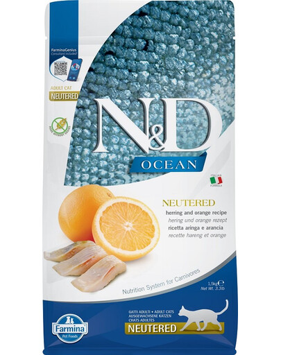 FARMINA N&D Ocean Adult Cat Neutered Herring & Orange 1.5 kg
