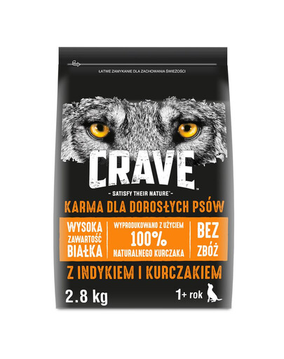 CRAVE Adult Dog con Tacchino & Pollo Crocchette per cani 3 x 2,8kg