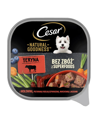 CESAR Natural Goodness Plateau de viande de bœuf, garni de haricots verts, de carottes et de baies 100 g