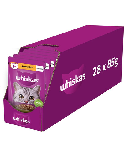 WHISKAS Adult 28x85g cibo umido per gatti adulti in gelatina di pollo