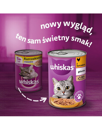 WHISKAS Adult puszka 400 g - mokra karma pełnoporcjowa dla dorosłych kotów, kawałki z kurczakiem w galaretce